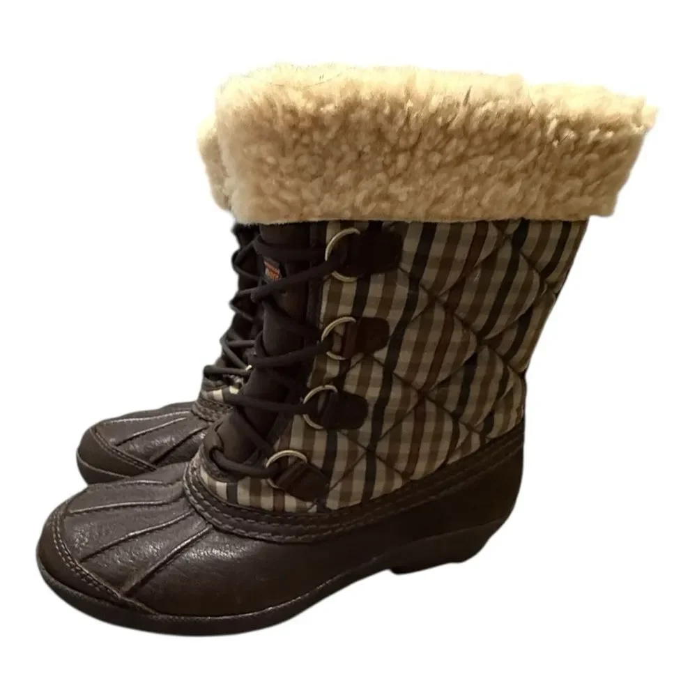 UGG Newberry Brown Leather Plaid Fabric Waterproof Boot size 6